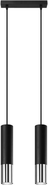 Pendelleuchte, Schwarz, Chrom, Stahl, 2-flammig, H 100 cm