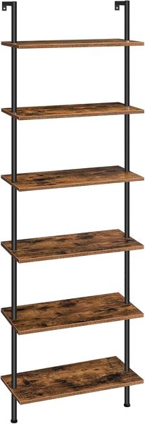 HOOBRO 6-stöckiges DIY Bücherregal, industrielles Leiterregal, Regal aus Spanplatten, vertikales Standregal, mit stabilisierendem Metallrahmen, für Heimbüro, Wohnzimmer EBF65CJ01