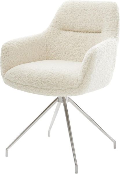 Esszimmerstuhl Pejo-Flex Teddystoff Beige Kreuzgestell konisch Edelstahl Taschenfederkern