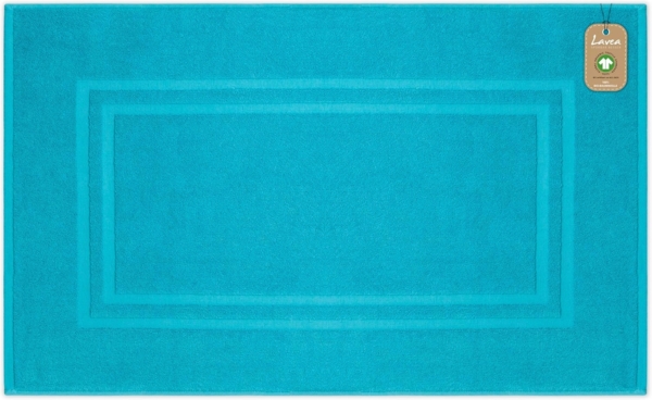 Lavea Badematte Bali, Höhe 3 mm, rutschhemmend, beidseitig nutzbar, strapazierfähig, fußbodenheizungsgeeignet, waschbar, schnell trocknend, Bio-Baumwolle, rechteckig, hochwertiger und nachhaltiger Premium Duschvorleger – saugstarke Faser