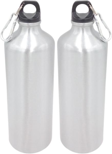 2x Aluminium Trinkflasche 1Liter silber mit Karabiner Wasserflasche Sportflasche