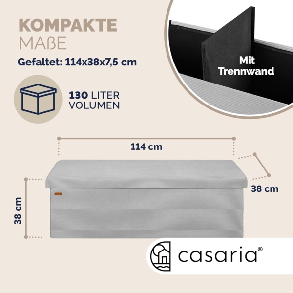 CASARIA® Sitzbank mit Stauraum Cord inkl. Boxen L Grau Bild 2