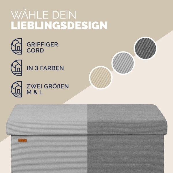 CASARIA® Sitzbank mit Stauraum Cord inkl. Boxen L Grau Bild 9