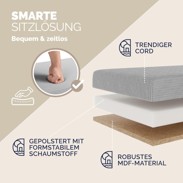 CASARIA® Sitzbank mit Stauraum Cord inkl. Boxen L Grau Bild 5