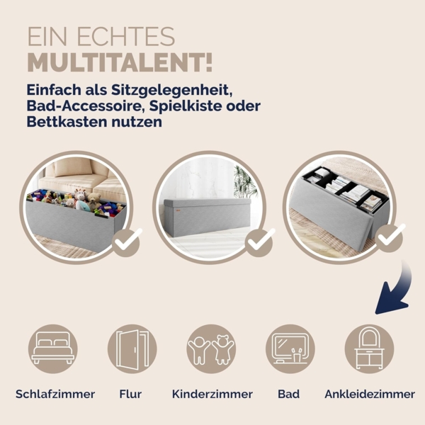 CASARIA® Sitzbank mit Stauraum Cord inkl. Boxen L Grau Bild 8