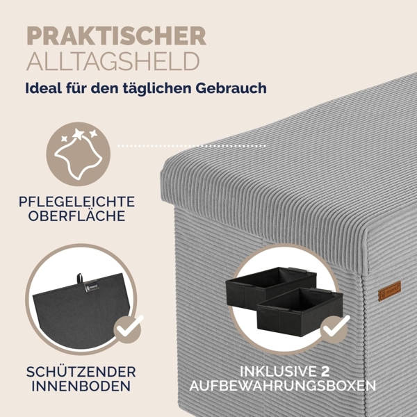 CASARIA® Sitzbank mit Stauraum Cord inkl. Boxen L Grau Bild 7