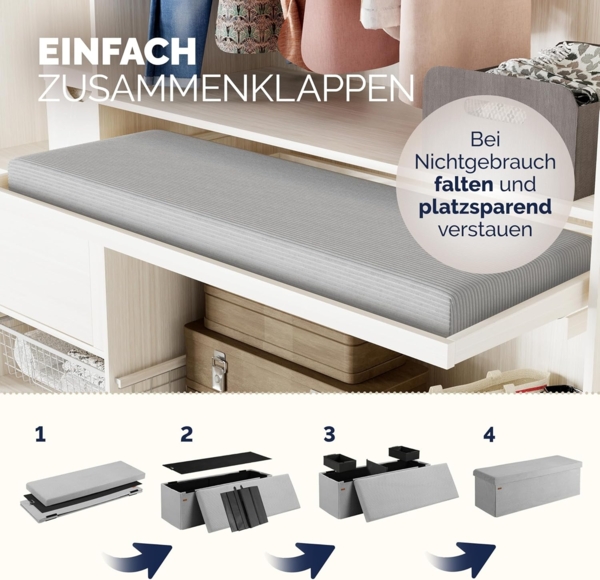CASARIA® Sitzbank mit Stauraum Cord inkl. Boxen L Grau Bild 6