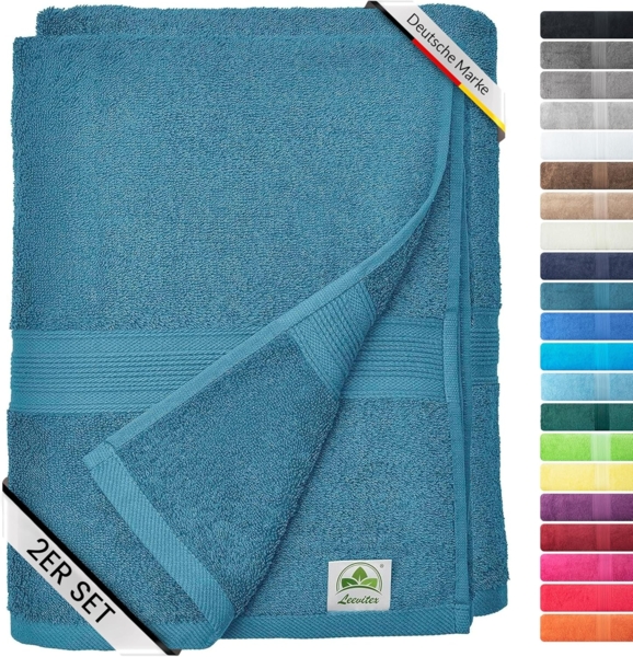 leevitex® Saunatuch Frottee XXL, (2-St), 80 x 200 cm, extra groß & saugfähig, Petrol/Seegrün
