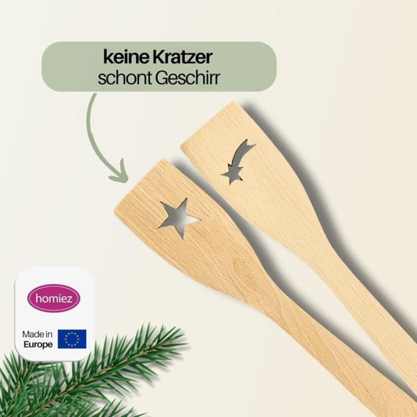 homiez Pfannenwender 4-er Set Weihnachtsmotive Buchenholz 30 cm, BPA-frei Bild 3