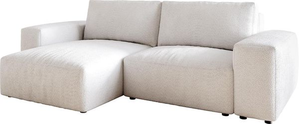 Ecksofa Lanzo 230x155 cm Bouclé Creme-Weiß Recamiere variabel