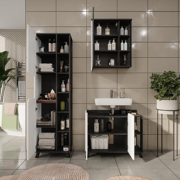 Badmöbel-Set Karen Anthrazit/Weiß 3 Teile Vicco Bild 7