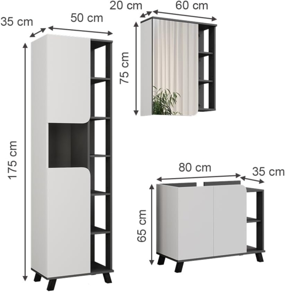 Badmöbel-Set Karen Anthrazit/Weiß 3 Teile Vicco Bild 2
