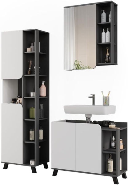 Badmöbel-Set Karen Anthrazit/Weiß 3 Teile Vicco Bild 6