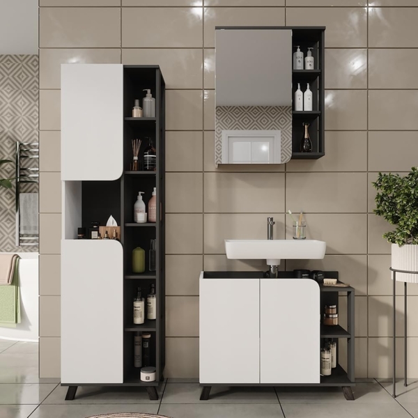 Badmöbel-Set Karen Anthrazit/Weiß 3 Teile Vicco Bild 3