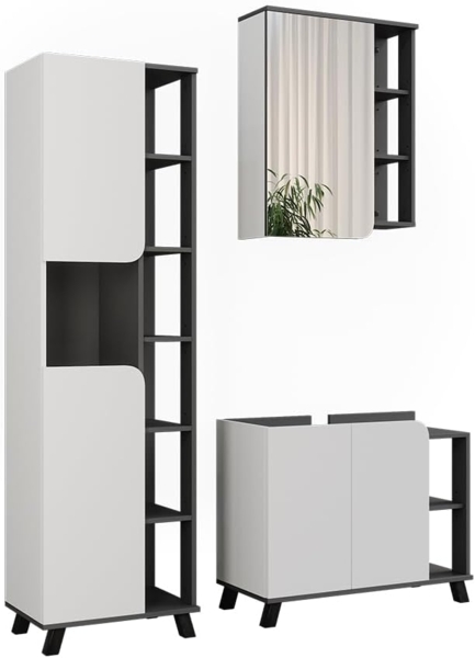 Badmöbel-Set Karen Anthrazit/Weiß 3 Teile Vicco Bild 1