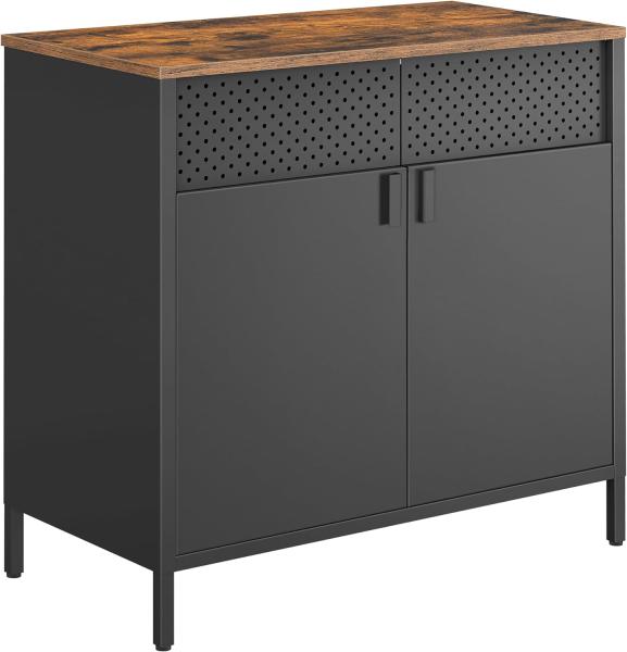 Songmics Sideboard mit verstellbarem Einlegeboden, Stahlgestell vintagebraun-schwarz, 76 x 40 x 80 cm