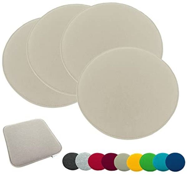 heimtexland ® Sitzkissen Set Filz Stuhlkissen Stuhlauflage Filzkissen Stuhl Polster Kissen Typ631 4er Set 35 cm Rund Sand