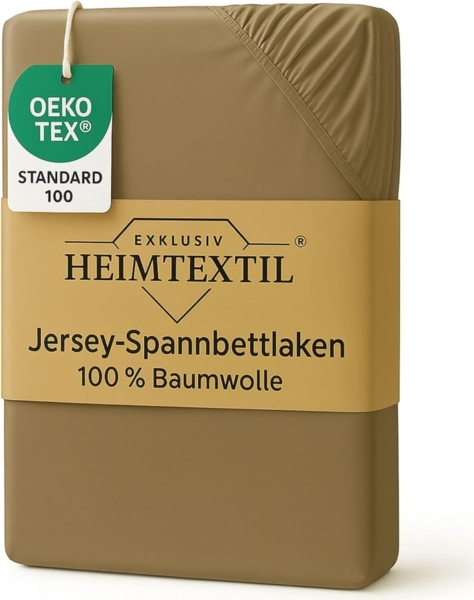 EXKLUSIV HEIMTEXTIL Marke Jersey Spannbettlaken 60 x 120 cm Sand 100% Baumwolle Öko - Tex Zertifiziert Bed-Sheet Bettlaken Spannbetttuch Topper Leinentuch