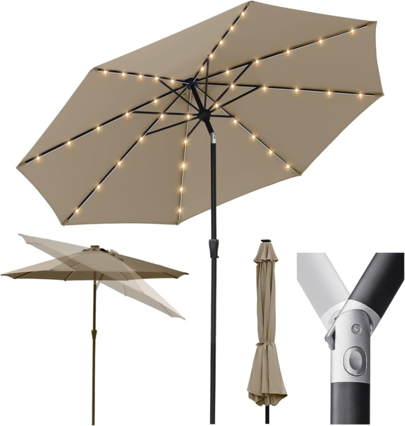 Sekey Solar-LED Sonnenschirm 300cm mit 40 LED, Windfester Gartenschirm UV 50+, Alu-Sonnenschirm mit Kurbel für Terrasse Balkon Garten