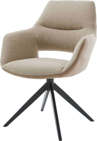 Drehstuhl Yago-Flex mit Armlehnen Materialmix Schlamm Kreuzgestell breit Schwarz 360° drehbar Taschenfederkern