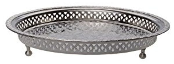 Marrakesch Orient & Mediterran Interior Tablett Orientalisches rundes Tablett aus Messing versilbert Nadia, Handarbeit