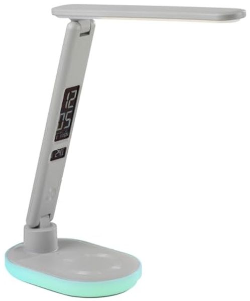 JUST LIGHT LED Schreibtischlampe TINA, H 54 cm, 2-flammig, Weiß, Kunststoff, Anpassung der Farbtemperatur, Dimmfunktion, RGB-Farbwechsel, LED fest integriert, Extra-Warmweiß, Neutralweiß, Touchsensor, Handyladefunktion, Zeitanzeige