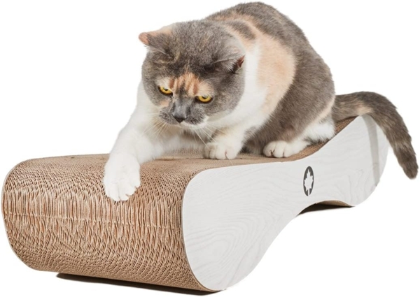 Canadian Cat Company Kratzpappe Satellite 2.0 - hellgrau, (Qualitäts-Kratzbrett, 1-tlg, XL Kratzmöbel mit Katzenminze), ergonomische Form