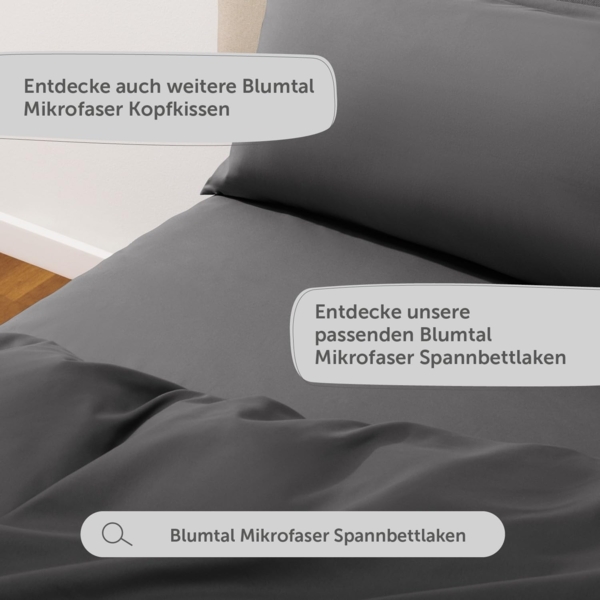 Blumtal Bettwäsche 135x200 4teilig - aus Atmungsaktivem Mikrofaser - 2X Bettbezug 135x200 cm + 2X Kissenbezüge 80x80 cm - Superweiches Bettwäsche-Set, Oeko-Tex Zertifiziert - Anthrazit Bild 7
