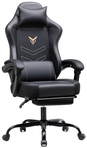 GTPLAYER Gaming Stuhl, Ergonomischer Gamer Sessel mit Fußstütze, Bürostuhl Höhenverstellbar mit Kopf- und Lendenkissen,Drehstuhl aus Kunstleder schwarz