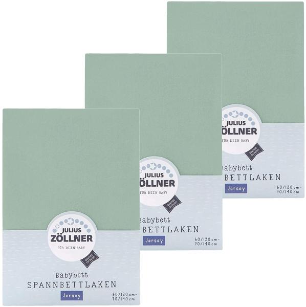 Julius Zöllner Spannbetttuch Jersey 70x140 / 60x120 Salbei 3er Pack