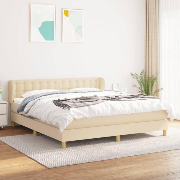 Doppelbett, Polsterbett mit Matratze Stoff Creme 160x200 cm