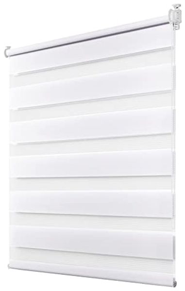 Deswell Doppelrollo Klemmfix ohne Bohren Weiß B105 x H150 cm (Stoffbreite 101cm) Rollos für Fenster ohne Bohren für Fenster mit Lichtdurchlässig & Verdunkelnd/Höhe Stufenlos Verstellbar