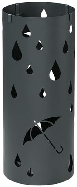 HOMCOM Badkommode Regenschirmkorb mit 4 Haken und abnehmbarer Tropfschale (Schirmhalter für Gehstöcke, Regenschirme, 1 St, Stahl), Ø17 x 41 cm, Dunkelgrau