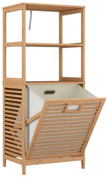 Badschrank Novaro Bambus 48.3 x 114 cm mit Wäschekorb Vicco