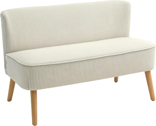 HOMCOM 2-Sitzer modern Couch ohne Armlehne Gepolstert Polstersofa mit Cord-Optik, Doppelsofa 1 Teile, für Wohnzimmer, 117 x 56,5 x 77 cm, Cremeweiß