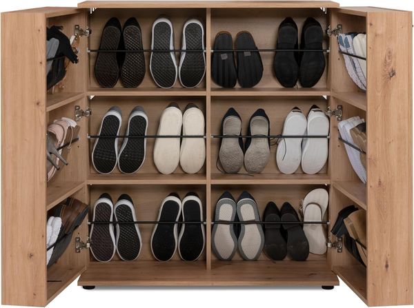 Finori Satos 02A Kommode / Schuhschrank, Dekor Artisan Oak| Schuhschrank für Flur | Maß: B x H x T ca. 100 x 110 x 34 cm | Schuhschrank mit Platz für bis zu 24 Paar Schuhe 2 Türen mit jeweils 2 Einlegeböden und 3 Kunststoffstangen zur Schuhfixierung Korpus je... Bild 7