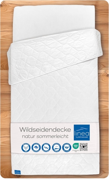 Böhmerwald Natur Wildseidendecke, allergikergeeignet, 100% Wildseide, Füllgewicht: 825gr., Wärmeklasse: leicht, Größe: 200x200 cm, OEKO-TEX ® STANDARD 100