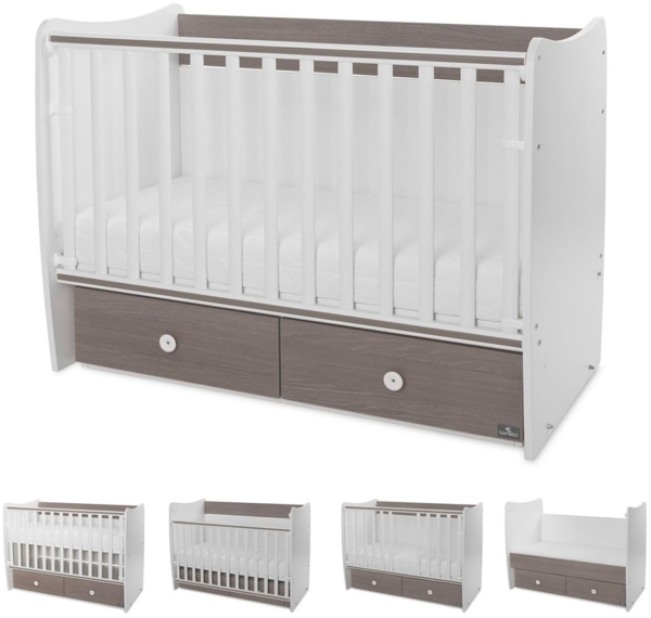 Lorelli Babybett MATRIX NEW Kinderbett 120 x 60 cm, 2 Ebenen, 2 Schubladen braun