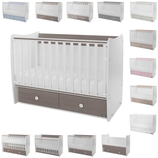 Lorelli Babybett MATRIX NEW Kinderbett 120 x 60 cm, 2 Ebenen, 2 Schubladen braun