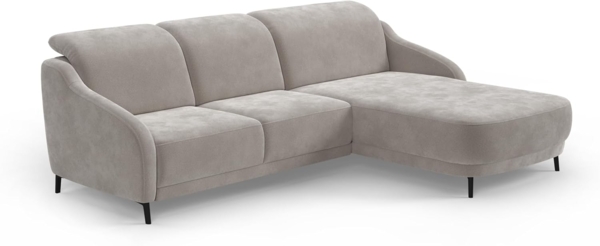 CAVADORE Ecksofa Blue/Moderne Eckcouch mit Longchair, inklusiv Kopfteilverstellung und mattschwarzen Metallfüßen / 271 x 93 x 191 / Mikrofaser, Hellgrau