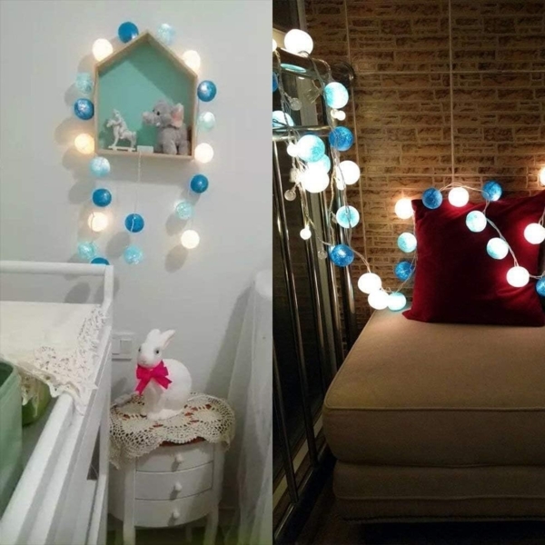 LED Lichterkette Baumwollkugeln Batteriebetrieben, 3,3m 20er Cotton Ball Lichterketten Kugeln Nachtlicht für Weihnachten, Hochzeit, Party, Zimmer, Wohnheim, Innen Deko Bild 4