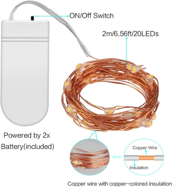 LED lichterkette mit CR2032 batterie 6 Stück Warmweiß Flaschenlicht für DIY, Party Hochzeit Stimmung Lichter, Lichterketten für Außen Innen Deko Bild 3