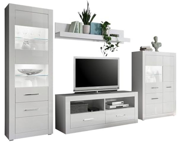 Wohnwand Carrara in Hochglanz weiß 335 x 198 cm
