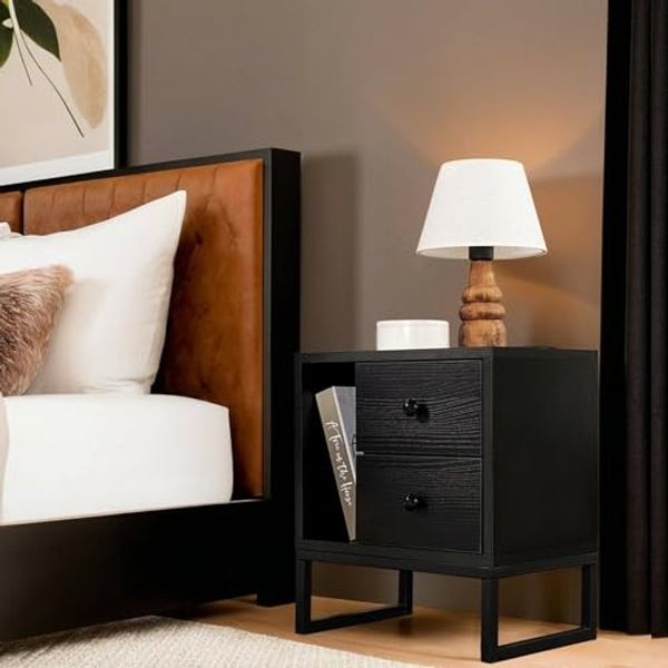 Dmora Nachttisch Predazzo 45.2 x 29.5 x 50 cm Schwarz 2 Schubladen
