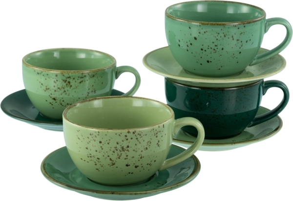 CreaTable Cappuccinotasse Nature Collection Green Life, Cappuccino-Set, 8-tlg, 8-tlg, Steinzeug, Handwerklicher Look, Vintage