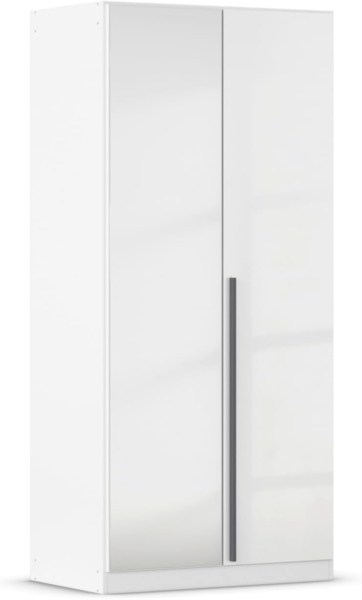 rauch Kleiderschrank Alba, Drehtürenschrank, Garderobenschrank, 2-türig, mit Spiegel, mit 1 Kleiderstange, 1 Einlegeboden und Schubladeneinsatz, Farbe Hochglanz Weiß/Weiß, Griffstange Grau metallic, Schwarz, 91x197x54cm