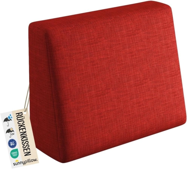 sunnypillow Palettenkissen mit abnehmbarem Bezug UV - beständig Outdoor wasserdicht Kaltschaum Palettenauflage Palettenpolster Palettensofa Seitenkissen 60 x 40 x 20/10cm Rot