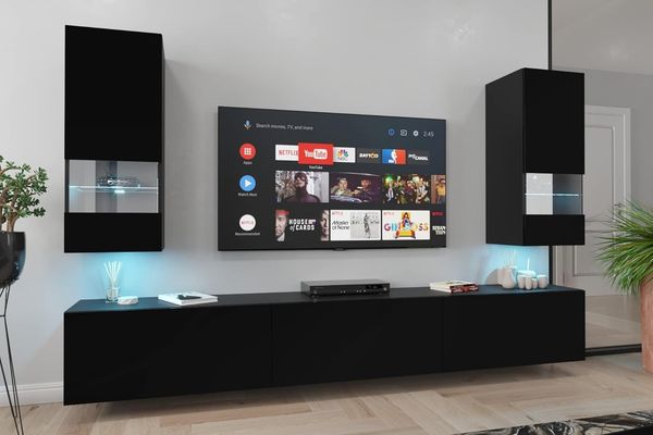 Furnitech SEZANA AN21 Möbel Schrankwand Wandschrank Wohnwand Mediawand mit Led Beleuchtung Wohnzimmer (Möbel ohne LED, AN21-18B-M1 1B MATT)