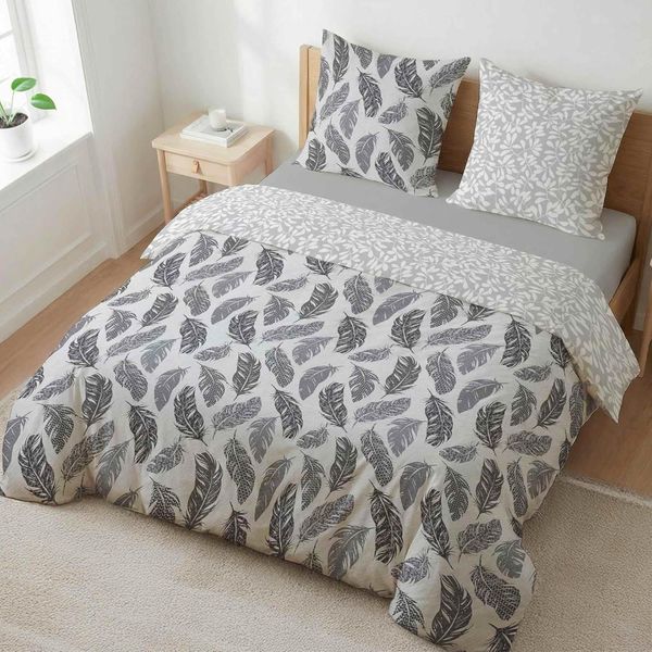 etérea Renforcé Bettwäsche Philou Federn Grau 155x200 cm + 80x80 cm