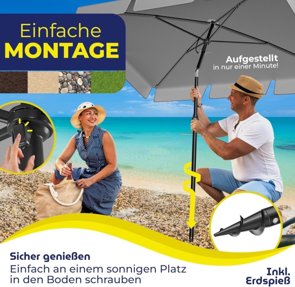 KESSER® Sonnenschirm Rechteckig Inkl. 2in1 Abdeckung & Transporttasche Gartenschirm Terrassenschirm | Schirm 200 × 125cm für Balkon Garten & Terrasse | Neigungswinkel und Höhe verstellbar Hellgrau Bild 3